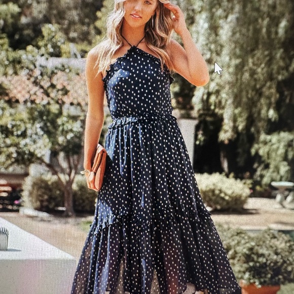 VICI dolls NEVER WORN NWOT REMARKABLE METALLIC DETAILED HALTER MIDI DRESS - NAVY - Picture 9 of 11